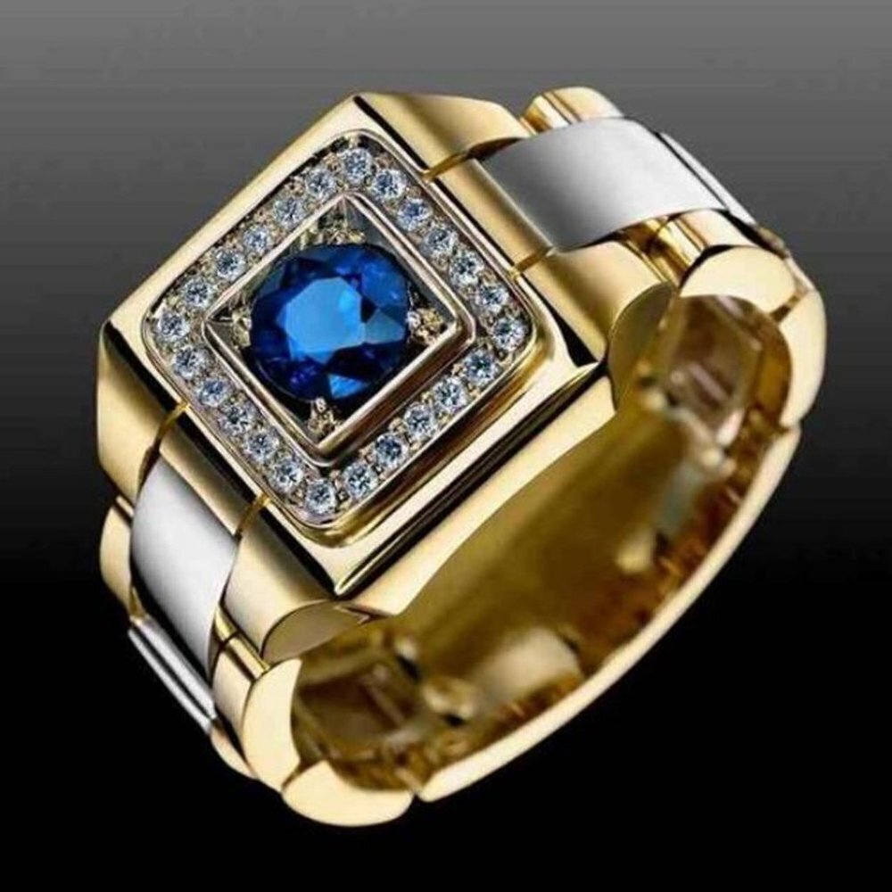 Royal Blue Zircon Stone Luxury Gold Ring For Man, Indn8192